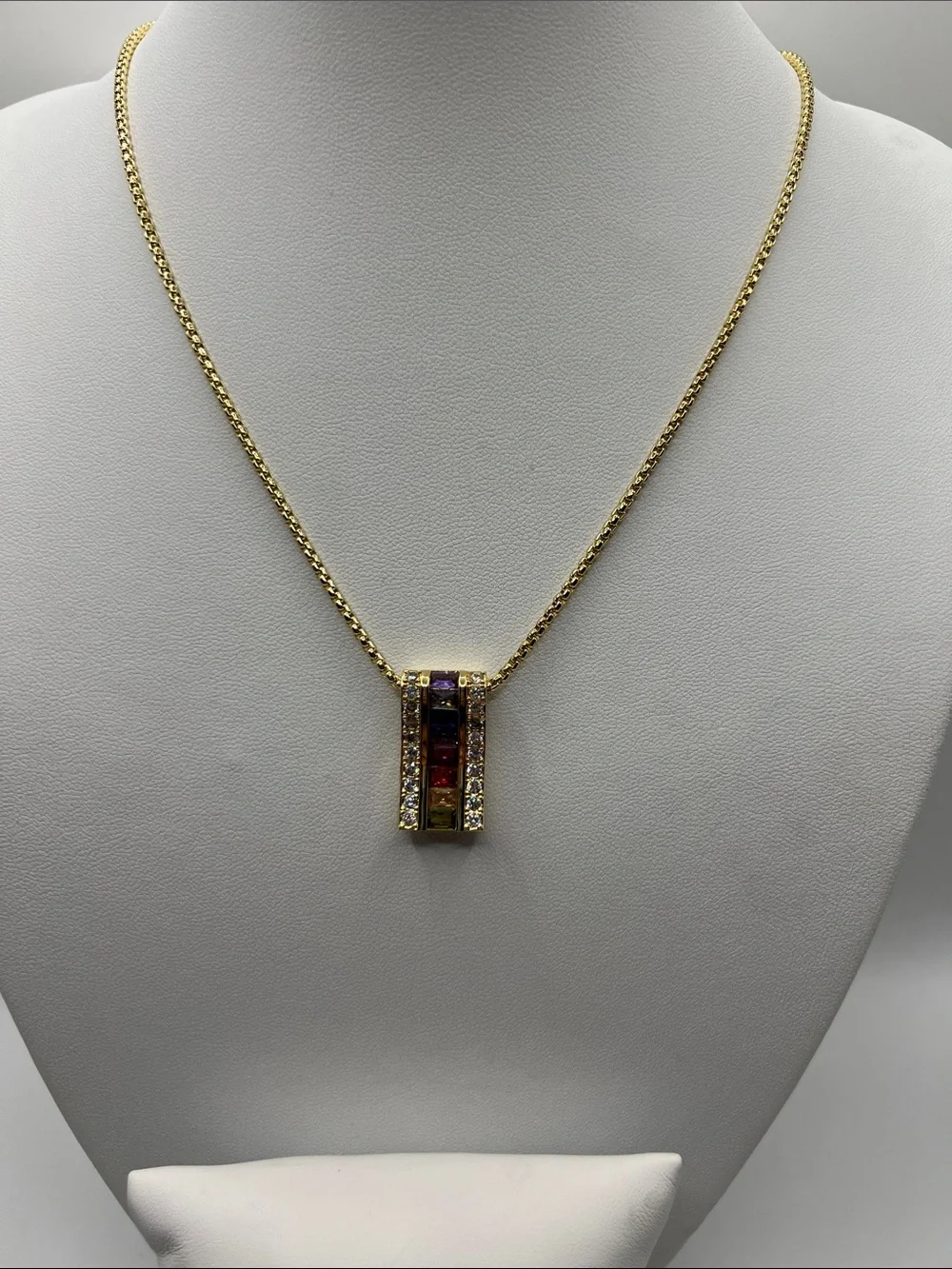 509. 18k Gold Plated Rainbow Bar Pendant Necklace with Matching Bangle